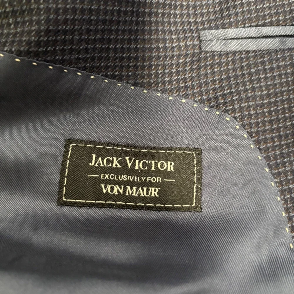 Jack Victor Mens 46R Blazer‎ Navy Blue Brown Wool Sport Coat Von Maur Canada 46R